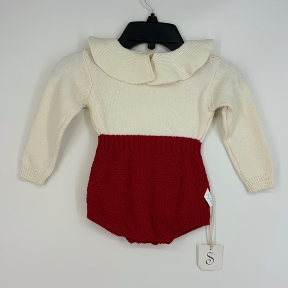 StyleFish Baby Size 80 9 - 12 Months One Piece Outfit Red White Sweater Knit - Picture 5 of 7